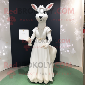 White Deer mascot costume character dressed with a Empire Waist Dress and Clutch bags