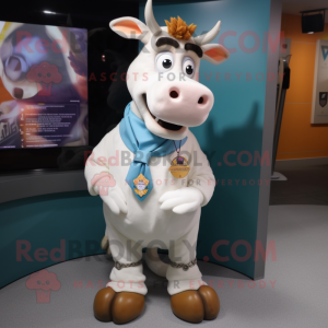 Hvit Guernsey Cow maskot...