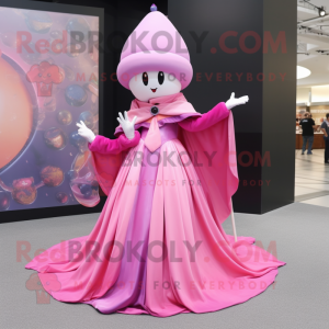 Pink Magician mascot costume character dressed with a Ball Gown and Scarf clips