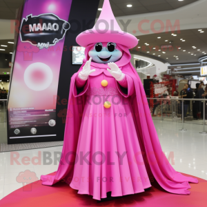 Pink Magician mascot costume character dressed with a Ball Gown and Scarf clips