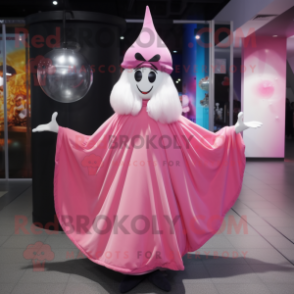 Pink Magician mascot costume character dressed with a Ball Gown and Scarf clips