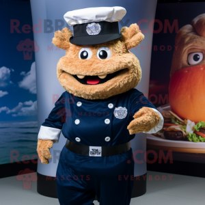 Navy Pulled Pork Sandwich mascot costume character dressed with a Bodysuit and Caps