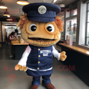 Navy Pulled Pork Sandwich mascot costume character dressed with a Bodysuit and Caps