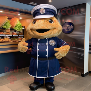 Navy Pulled Pork Sandwich mascot costume character dressed with a Bodysuit and Caps