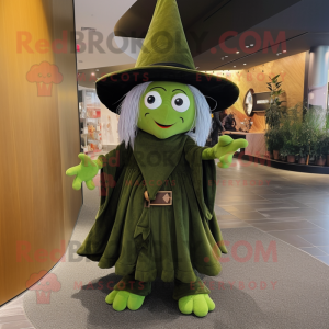 Olive Witch'S Hat mascot costume character dressed with a Mini Dress and Berets