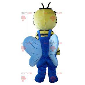 Yellow and black bee mascot with blue overalls - Redbrokoly.com