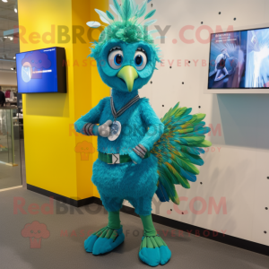 Cyan Peacock maskot kostym...