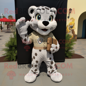 Silver Cheetah mascot costume character dressed with a Cargo Shorts and Foot pads