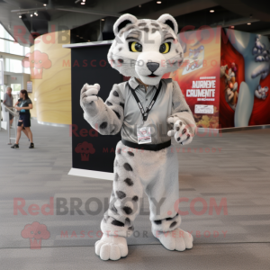Silver Cheetah mascot costume character dressed with a Cargo Shorts and Foot pads