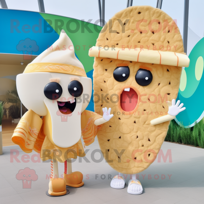 Cream Tacos mascot costume character dressed with a One-Piece Swimsuit and Hairpins