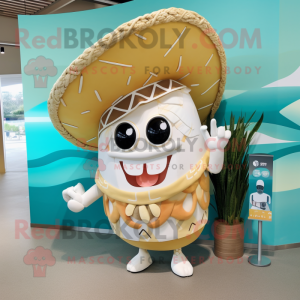Cream Tacos mascot costume character dressed with a One-Piece Swimsuit and Hairpins