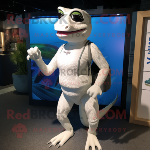 White Lizard mascot costume character dressed with a Bikini and Messenger bags