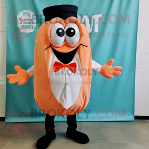 Peach Fried Calamari mascot costume character dressed with a Vest and Bow ties