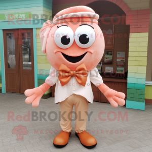 Peach Fried Calamari mascot costume character dressed with a Vest and Bow ties