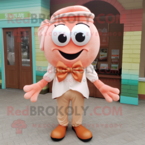 Peach Fried Calamari mascot costume character dressed with a Vest and Bow ties
