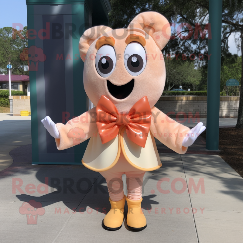 Peach Fried Calamari mascot costume character dressed with a Vest and Bow ties