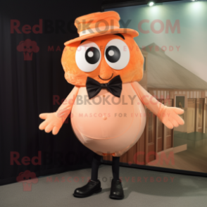 Peach Fried Calamari mascot costume character dressed with a Vest and Bow ties