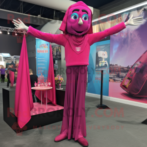Magenta Trapeze Artist mascot costume character dressed with a Long Sleeve Tee and Earrings