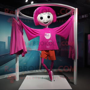 Magenta Trapeze Artist mascot costume character dressed with a Long Sleeve Tee and Earrings