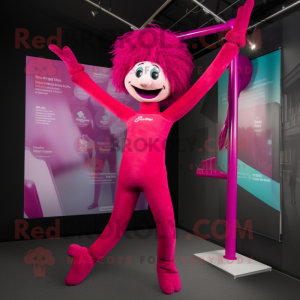 Magenta Trapeze Artist mascot costume character dressed with a Long Sleeve Tee and Earrings