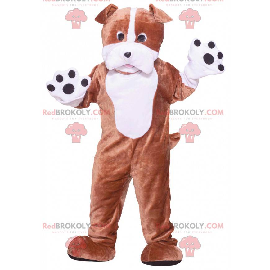 Mascotte de gros chien marron et blanc - Redbrokoly.com