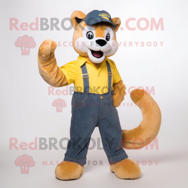 Yellow Marten mascot costume character dressed with a Bootcut Jeans and Gloves