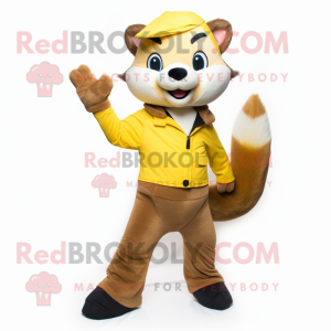 Yellow Marten mascot costume character dressed with a Bootcut Jeans and Gloves