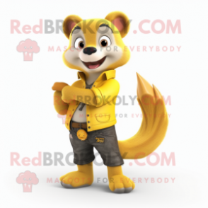 Yellow Marten mascot costume character dressed with a Bootcut Jeans and Gloves