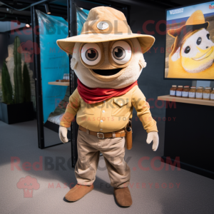 Tan Fish Tacos mascot costume character dressed with a Corduroy Pants and Belts