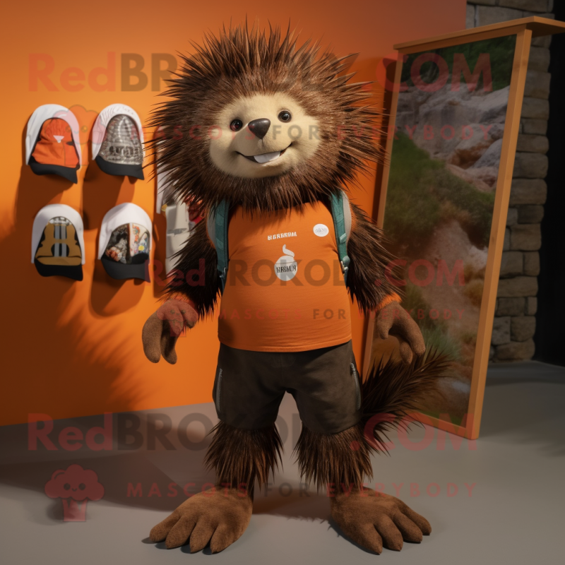 Rust Porcupine mascot costume character dressed with a T-Shirt and Foot pads Rust Porcupine mascot costume character dressed with a T-Shirt and Foot pads