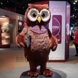 Maroon Owl mascot costume character dressed with a Henley Shirt and Hairpins