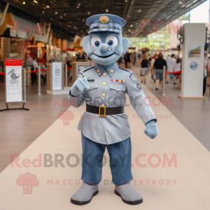 Silver American Soldier mascot costume character dressed with a Denim Shorts and Rings