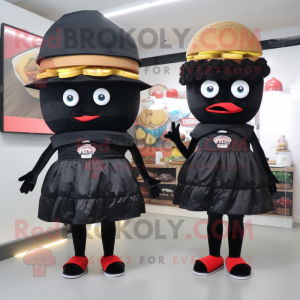 Black Burgers mascot costume character dressed with a Mini Skirt and Hats