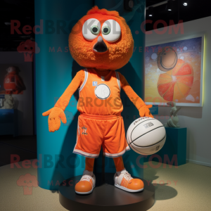 Orange Juggle mascot costume character dressed with a Bermuda Shorts and Brooches