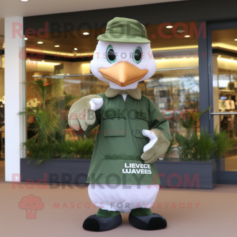 Olive Swan mascot costume character dressed with a Trousers and Caps