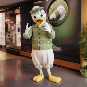 Olive Swan mascot costume character dressed with a Trousers and Caps