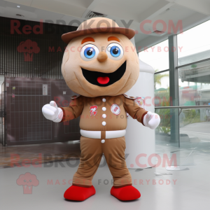 Tan Candy mascot costume character dressed with a Bodysuit and Caps