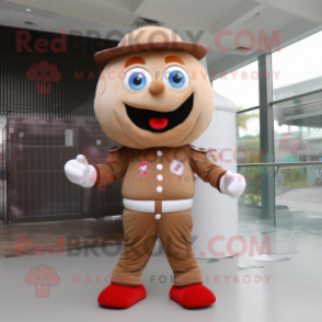 Tan Candy mascot costume character dressed with a Bodysuit and Caps