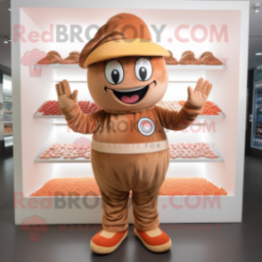 Tan Candy mascot costume character dressed with a Bodysuit and Caps