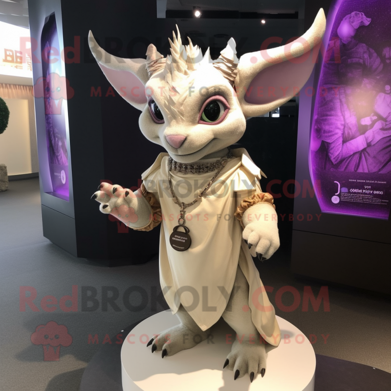 Beige Gargoyle mascot costume character dressed with a Wrap Dress and Keychains Beige Gargoyle mascot costume character dressed with a Wrap Dress and Keychains