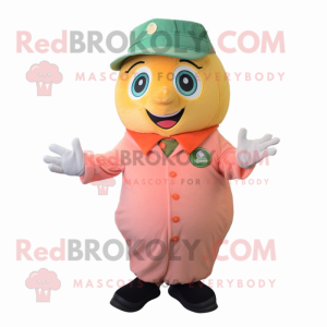 Peach Lemon mascot costume character dressed with a Corduroy Pants and Gloves