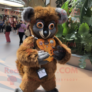 Brown Lemur mascot costume character dressed with a Mini Dress and Keychains