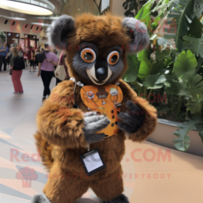 Brown Lemur mascot costume character dressed with a Mini Dress and Keychains