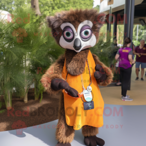 Brown Lemur mascot costume character dressed with a Mini Dress and Keychains