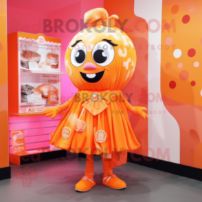 Orange Candy Box mascot costume character dressed with a Dress and Scarf clips