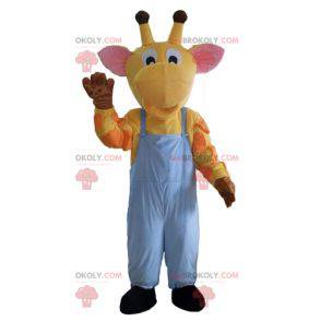 Giraffe mascot yellow orange and pink overalls - Redbrokoly.com