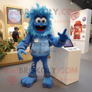 Blue Goulash mascot costume character dressed with a Skinny Jeans and Digital watches