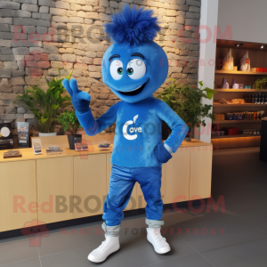 Blue Goulash mascot costume character dressed with a Skinny Jeans and Digital watches