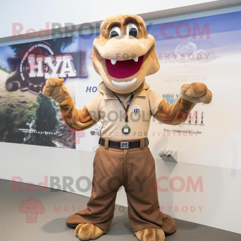 Brown Hydra mascot costume character dressed with a Polo Shirt and Suspenders Brown Hydra mascot costume character dressed with a Polo Shirt and Suspenders