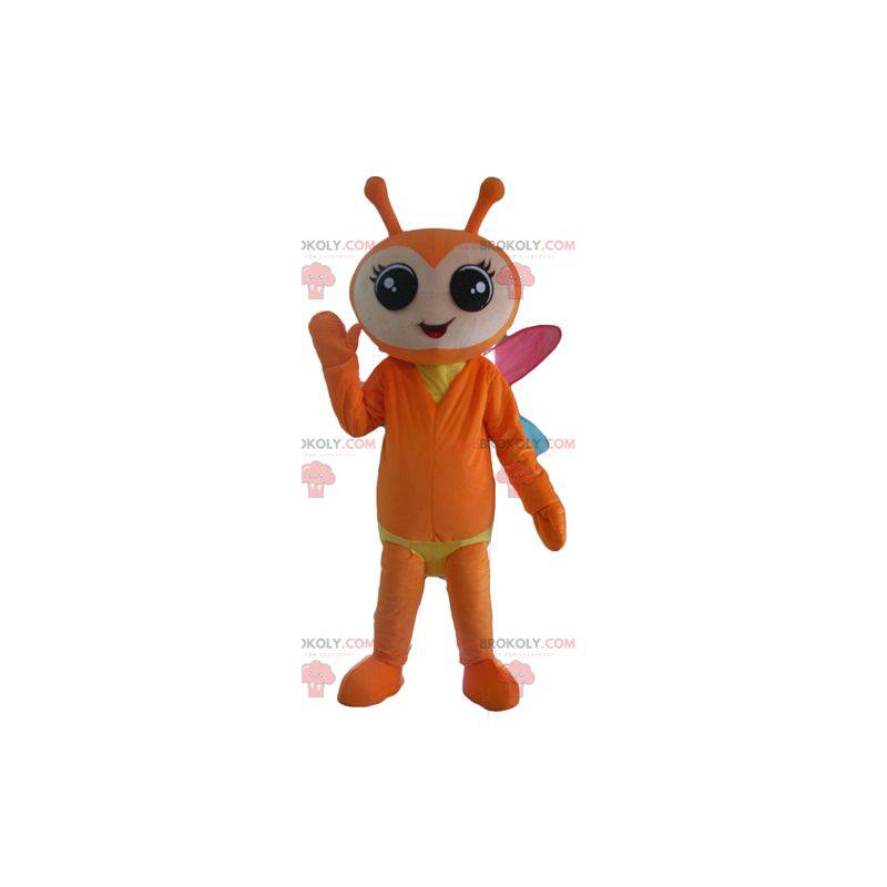 Orange and yellow butterfly mascot with colorful wings -